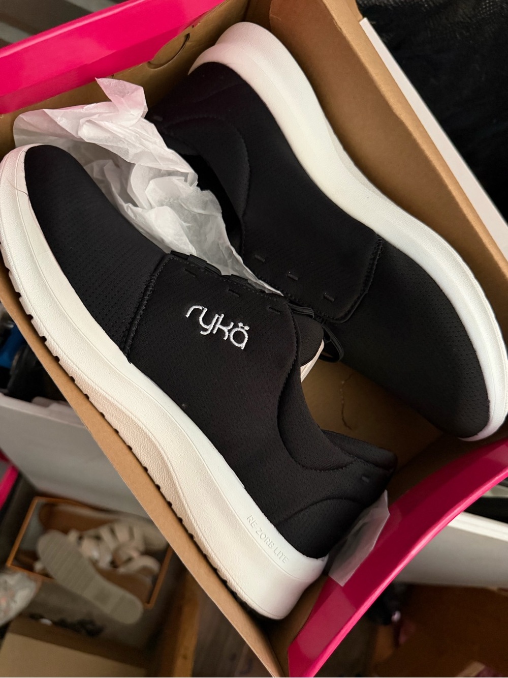 Ryka Black Slip-On Athletic Sneaker with White Sole